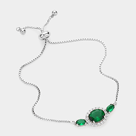 Triple CZ Oval Charm Pull Tie Cinch Evening Bracelet