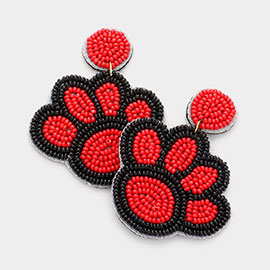 Felt Back Seed Beaded Paw Dangle Earrings