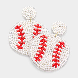 Felt Back Seed Beaded Baseball Dangle Earrings