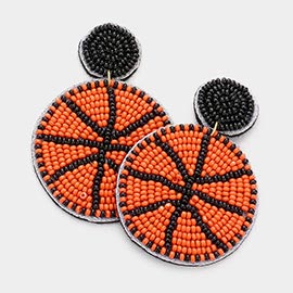 Felt Back Seed Beaded Basketball Dangle Earrings