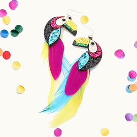 Glittered Toucan Feather Dangle Earrings