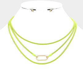 Open Metal Oval Accented Colored Chain Layered Necklace