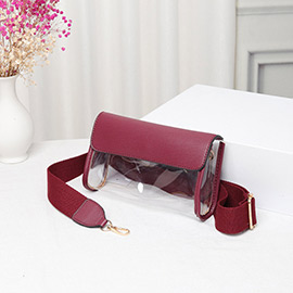 Solid Faux Leather Tassel Transparent Crossbody Bag