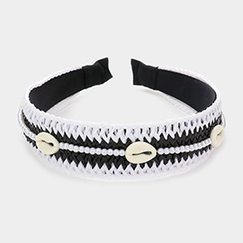 Pearl Puka Shell Embellished Woven Straw Headband