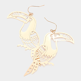 Cut Out Brass Metal Toucan Dangle Earrings