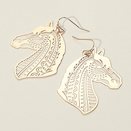 Brass Metal Filigree Horse Dangle Earrings