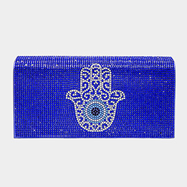 Bling Evil Eye Centered Hamsa Hand Evening Clutch / Crossbody Bag