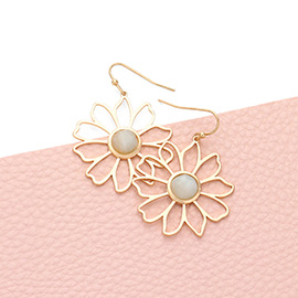 Semi Precious Stone Centered Metal Flower Dangle Earrings