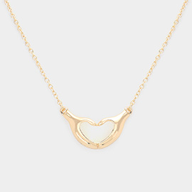 Metal Heart Hands Pendant Necklace