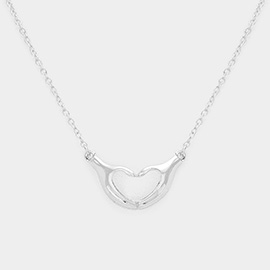 Metal Heart Hands Pendant Necklace