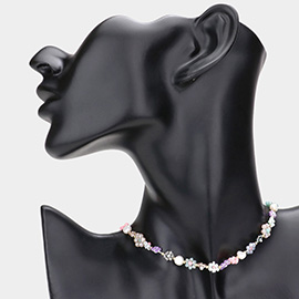 Pearl Beaded Flower Choker Necklace
