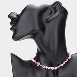 Pearl Beaded Flower Choker Necklace