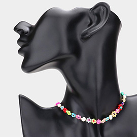 Pearl Beaded Flower Choker Necklace