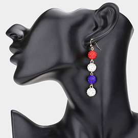 American USA Flag Shamballa Ball Link Dangle Earrings