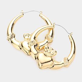 Metal Claddagh Hoop Pin Catch Earrings