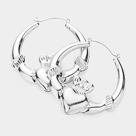 Metal Claddagh Hoop Pin Catch Earrings