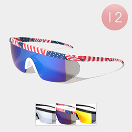 12PCS - American USA Flag Visor Style Sunglasses