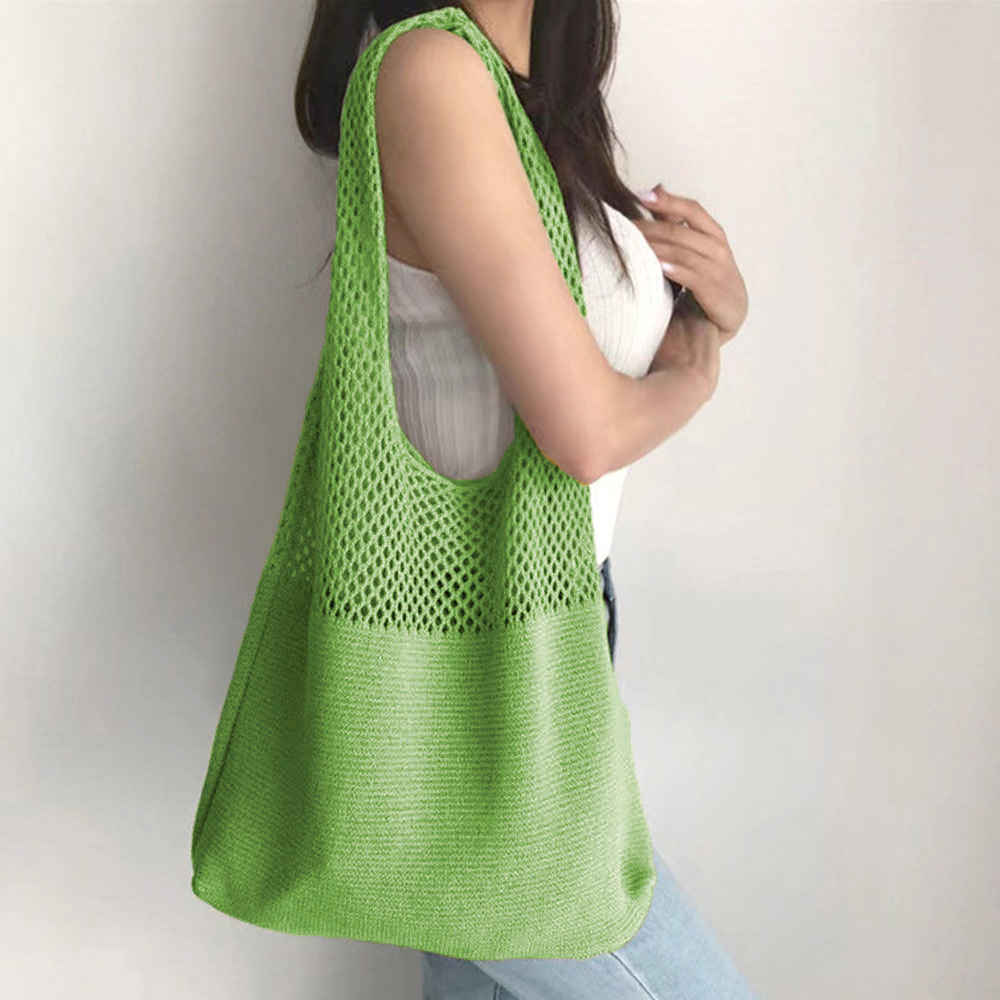 Crochet Detailed Slouchy Knit Shoulder Bag