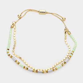 Multi Beaded Double Layered Pull Tie Cinch Bracelet