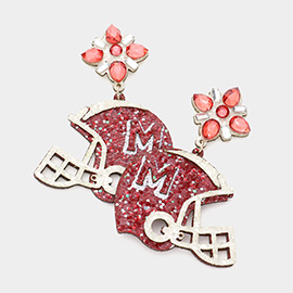 Game Day Glittered Football Helmet Dangle Earrings