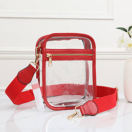 Solid Faux Leather Transparent Rectangle Crossbody Bag