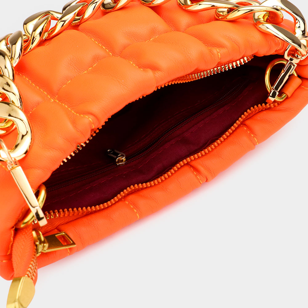 Faux Leather Padded Puffer Shoulder/Crossbody Bag With Chain Strap