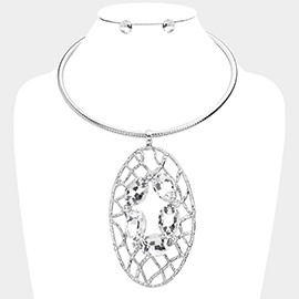 Oval Stone Accented Evening Choker Necklace