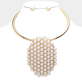 Pearl Cluster Oval Choker Necklace