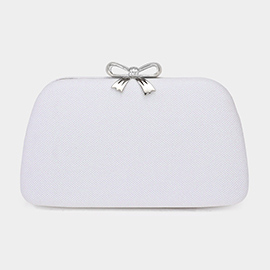 Bow Accented Shimmery Evening Clutch / Crossbody Bag