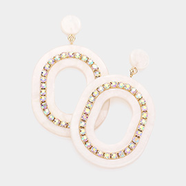 Rhinestone Embellished Celluloid Acetate Open Oval Dangle Earrings