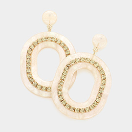 Rhinestone Embellished Celluloid Acetate Open Oval Dangle Earrings