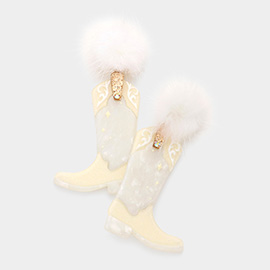 Pom Pom Resin Western Boots Link Dangle Earrings
