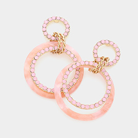 Celluloid Acetate Rhinestone Embellished Open Circle Link Dangle Earrings