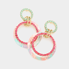 Celluloid Acetate Rhinestone Embellished Open Circle Link Dangle Earrings