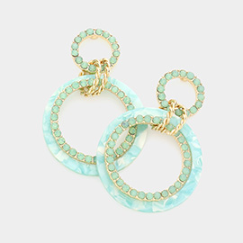 Celluloid Acetate Rhinestone Embellished Open Circle Link Dangle Earrings