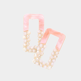 Celluloid Acetate Faceted Beaded Open Rectangle Earrings