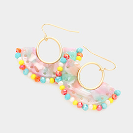 Half Round Celluloid Acetate Faceted Bead Trimmed Dangle Earrings