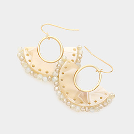 Half Round Celluloid Acetate Faceted Bead Trimmed Dangle Earrings