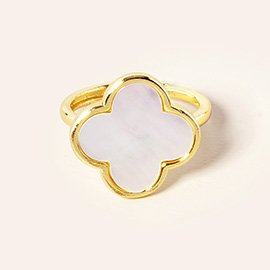 14K Gold Dipped Mother of Pearl Quatrefoil Ring