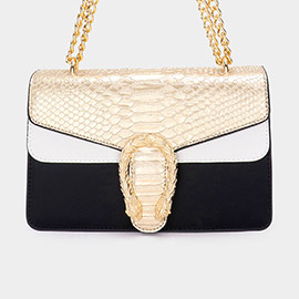 Snake Accented Faux Leather Shoulder / Crossbody Bag