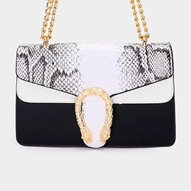 Snake Accented Faux Leather Shoulder / Crossbody Bag