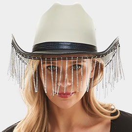 Rhinestone Fringe Glittered Cowboy Hat