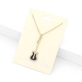 Rhinestone Embellished Enamel Guitar Pendant Necklace