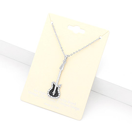 Rhinestone Embellished Enamel Guitar Pendant Necklace