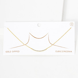 Gold Dipped CZ Embellished Curved Metal Pendant Necklace
