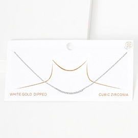 White Gold Dipped CZ Embellished Curved Metal Pendant Necklace