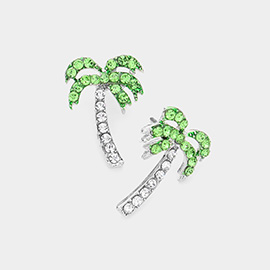 Rhinestone Embellished Palm Tree Stud Earrings