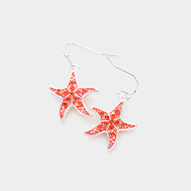 Rhinestone Embellished Enamel Starfish Dangle Earrings