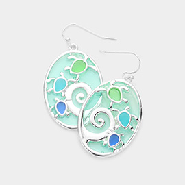 Turtle Accented Oval Dangle Earrings