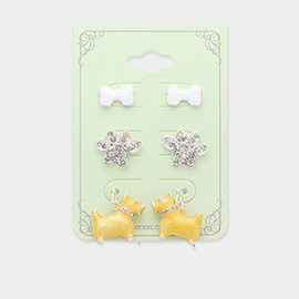 3Pairs - Dog Bone Paw Earrings